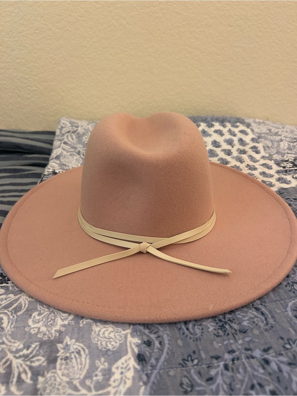 Altar'd State Rose Blush Wide-Brim Felt Hat with Cream Band